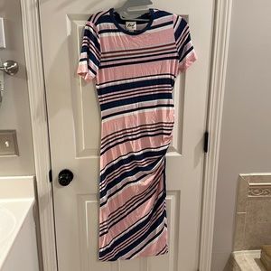 Pink Blush Striped Maternity Dress, NWT, Size S, LED